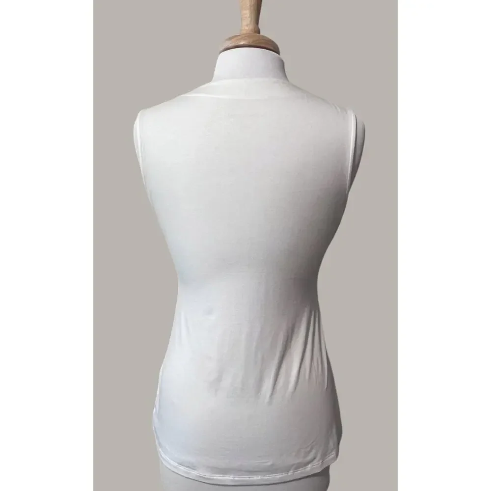 Soft Surroundings White V Neck Faux Wrap Top Sleeveless Sz M Career Casual